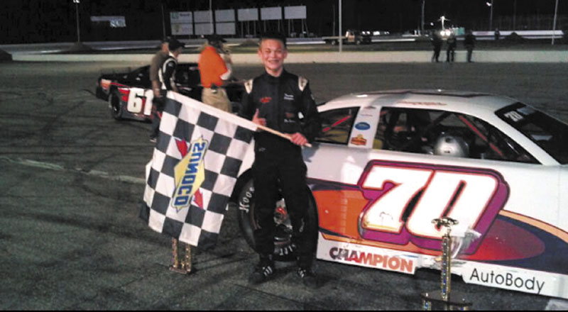 YOUNG GUN: Tommy Stilphen, 14 of Arundel, whose grandfather Bill Stilphen runs Richmond Karting Speedway, became the youngest Oxford Championship Series race winner ever Friday when he captured the checkered flag in the 40-lap Pro Late Model feature at Oxford Plains Speedway.