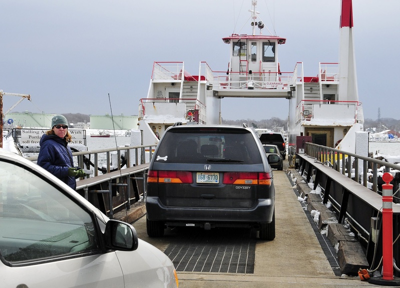 Passengers drive their cars onto a ferry at the Casco Bay Lines ferry terminal. A general contractor has been chosen for a renovation project at the terminal.