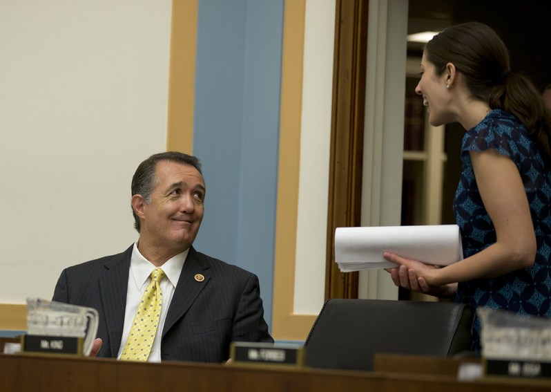 Rep. Trent Franks, R-Ariz., the main sponsor of an anti-abortion bill, talks to a staff member on Tuesday. The legislation would ban almost all abortions after a fetus reaches the age of 20 weeks.