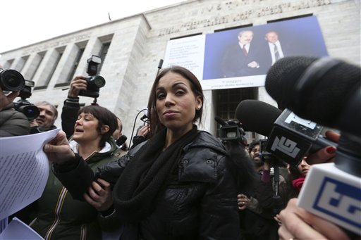 An April 4, 2013, photo of Karima el-Mahroug, also known as Ruby, the Moroccan woman at the center of ex-Premier Silvio Berlusconi's sex-for-hire trial.