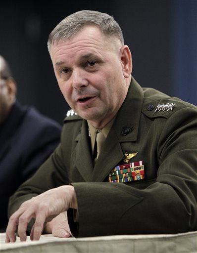 Then-Joint Chiefs Vice Chairman Gen. James E. Cartwright takes part in a media briefing at the Pentagon in this Jan. 29, 2011, photo.