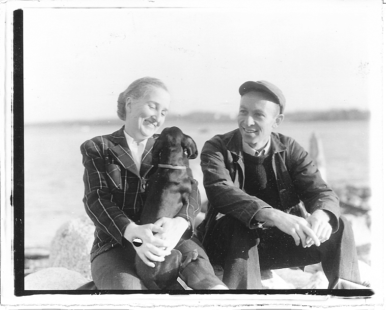 E.B. White, his wife, Katharine, and their dog, Minnie, at their farm in North Brooklin.