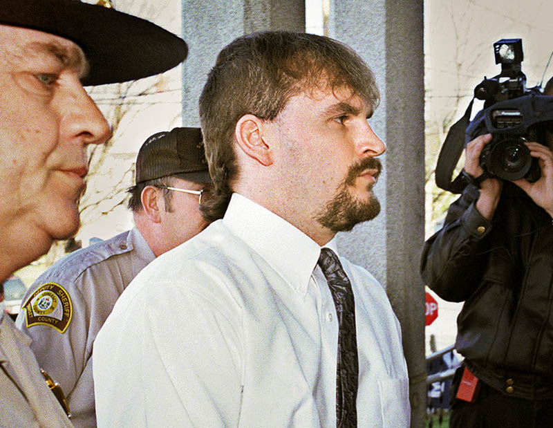 Guy Hunnewell III enters Somerset County Superior Court in Skowhegan in 1999 to be sentenced for the murder of Stephanie Gilliland the year before. somerset court skowhegan sentencing hearing guy hunnewell III stephanie gilliland crime