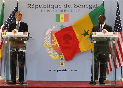 U.S. President Barack Obama speaks during a joint news conference with Senegalese counterpart Macky Sall at the presidential palace in Dakar, Senegal, Thursday.