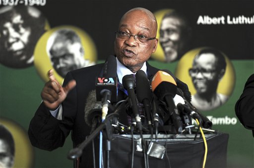 South African President Jacob Zuma addresses journalists in Johannesburg Monday. Zuma said that Nelson Mandela's condition in a Pretoria hospital remained critical for a second straight day and described the stricken anti-apartheid hero as being "asleep" when he visited Mandela the previous evening.