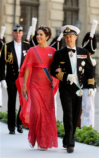 Crown Prince Frederik and Crown Princess Mary of Denmark arrive at the Royal Chapel for the wedding of Sweden's Princess Madeleine and Christopher O'Neill, in Stockholm on Saturday.