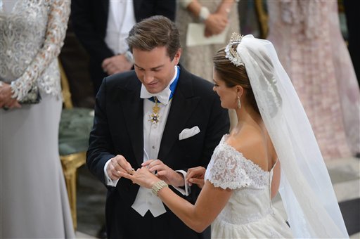 Princess Madeleine of Sweden and Christopher O'Neill during their wedding ceremony at the Royal Chapel in Stockholm on Saturday.