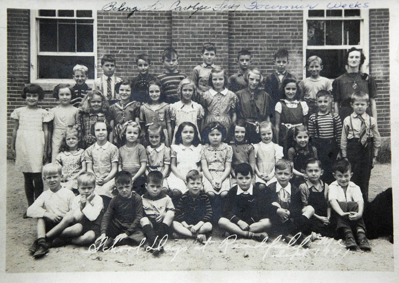 This is a 1941 class photo of the students who attended school in Asa Gile Hall in Readfield.
