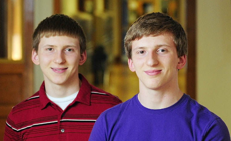 Stephen Soohey, left, and twin brother, Robert Soohey, are the top two students at Erskine Academy. This photo was taken Friday May 31, 2013.