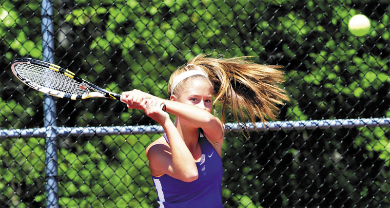 MOVING ON: Waterville’s Colleen O’Donnell earned a 6-0, 6-1 win over Ina Maloney and the Waterville girls tennis team beat Ellsworth 4-1 in the Eastern B regional final Wednesday in Orono.