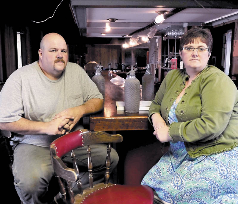 Marc and Janet Wheeler speak about reopening the former Kennebec Valley Inn in Skowhegan on Tuesday. The couple are inside a section that will become the Blue Room Lounge, next to a dance floor.