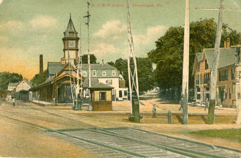 Maine Central Railroad Hotel, in the background, about 1905. The hotel, in downtown Skowhegan, which has been vacant for more than a year, has been sold and will reopen as a lounge and restaurant.