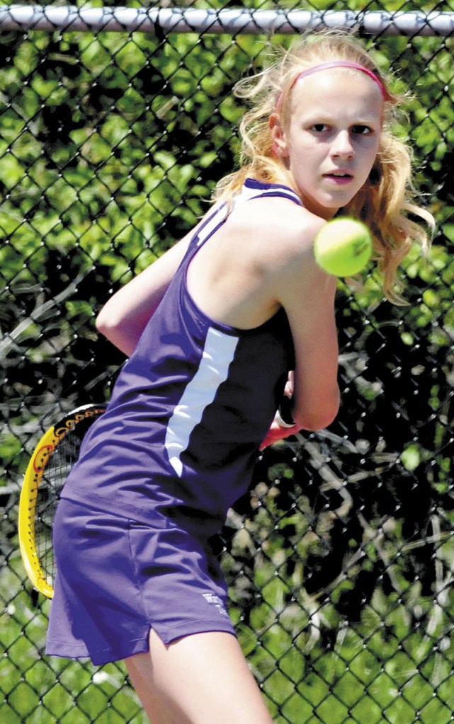 EASY VICTORY: Waterville’s Tiffany Suchanek beat Jessica Toothaker 6-0, 6-0 at No. 2 singles as the Panthers beat Ellsworth 4-1 in the Eastern B final Wednesday in Orono.