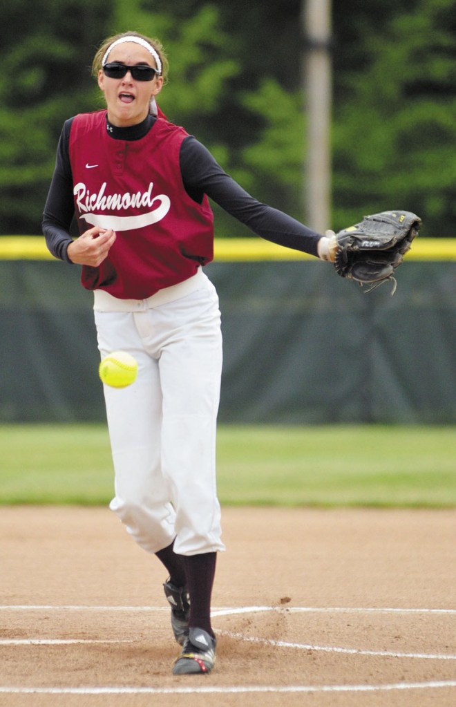 Jamie Plummer pitched a perfect game as the Richmond softball team beat Greenville 12-0 in five innings in the Western Maine Class D championship game Thursday in Standish.