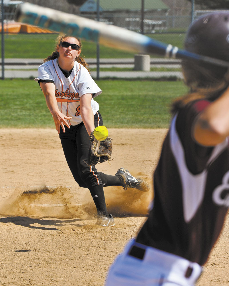 On a roll: Skowhegan Area High School pitcher Kaitlyn Therriault allowed just one hit in the Indians 2-0 win over Bangor in the Eastern A regional final. The Indians face Scarborough in the Class A title game at noon Saturday at Cony High School.
