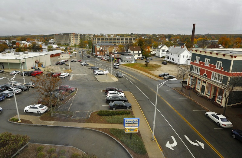 In this October 2012 file photo, a view of Washington Street seen from the Trust Company Building in Sanford, Maine. Sanford is considering a Maine-themed amusement park to boost tourism.