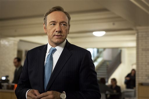This image released by Netflix shows Kevin Spacey as U.S. Congressman Frank Underwood in a scene from the Netflix original series, "House of Cards." Spacey was nominated for an Emmy Award for best actor in a drama series.