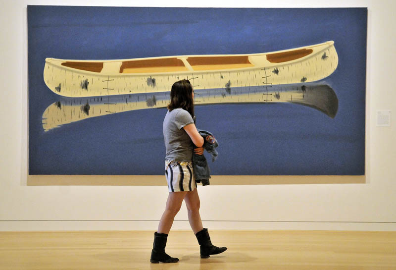 Blair Hudson, 18, of the Maine Academy of Natural Sciences, views "Canoe," a piece by Alex Katz, during a private tour of the Colby College Museum of Art, before the Community Day Celebration scheduled for Sunday.