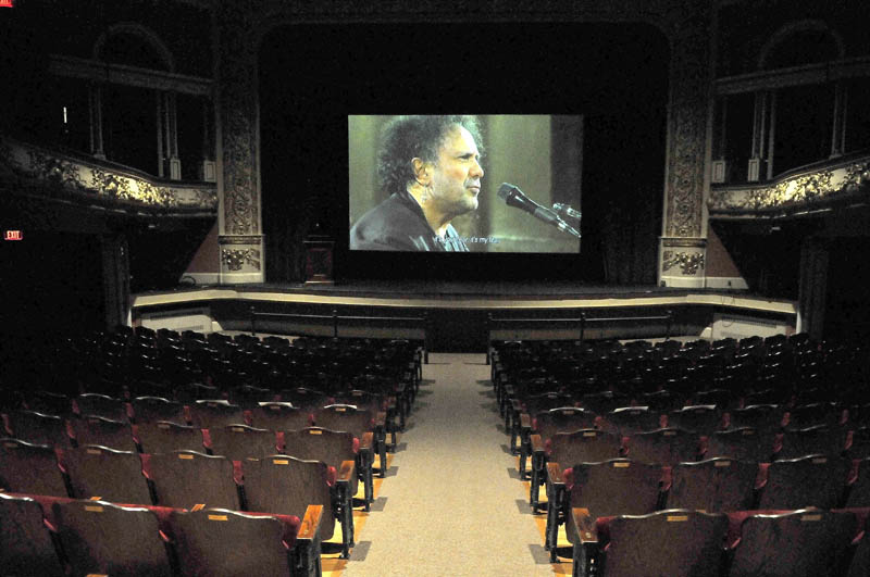 Jonathan Demme's "Enzo Avitabile Music Life" lights up the big screen during a soundcheck on the opening night of the Maine International Film Festival at the Waterville Opera House today.