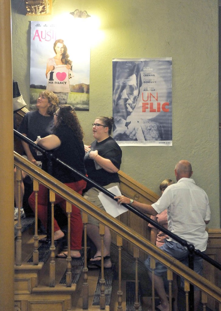 Movie-goers wait in line for tickets to the opening night of the Maine International Film Festival at the Waterville Opera House today.