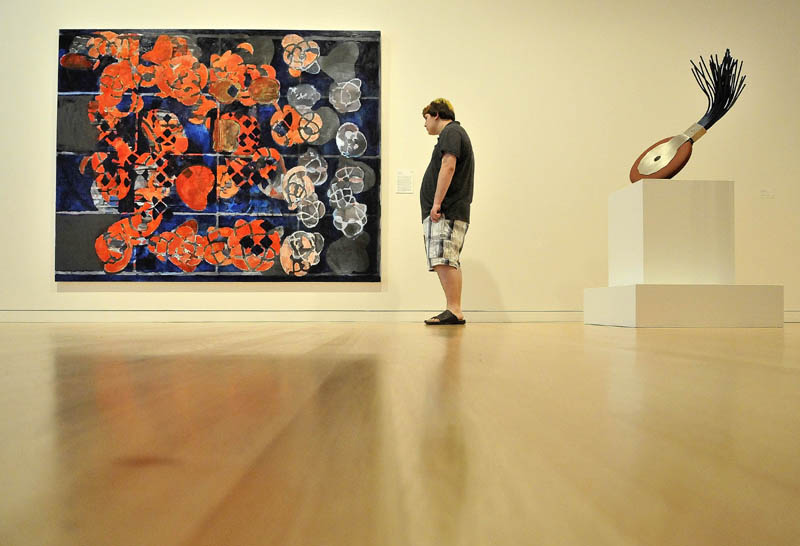 Neil Lockwood, 15, a student at the Maine Academy of Natural Sciences, views Terry Winters' "In Blue," a 2008 oil on linen, during a private tour of the Colby College Museum of Art, before the Community Day Celebration scheduled for Sunday.