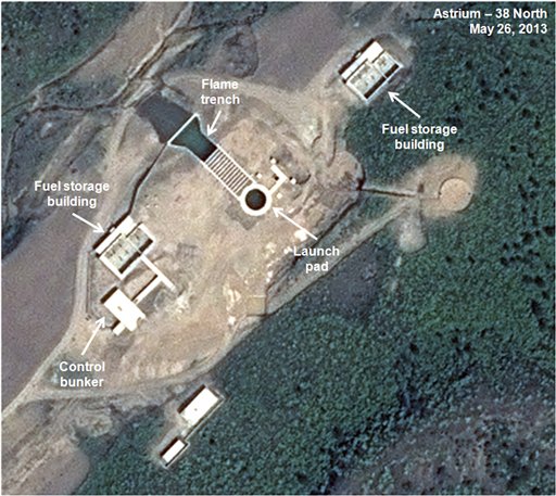 This May 26, 2013, satellite image shows an unfinished new launch pad, center, at the Tonghae facility in North Korea.
