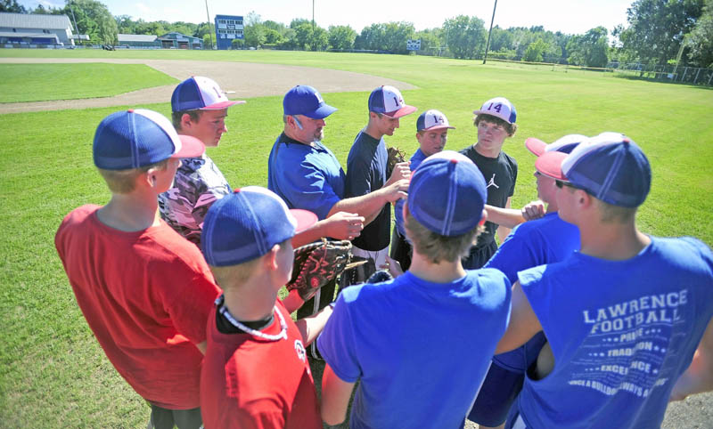 The Fairfield Post 14 Junior Legion baseball team practices at Keyes Field at Lawrence High School on Tuesday. Post 14 has a record of 18-2 and will play South Portland in the state junior Legion tournament today at 2 p.m. at Hadlock Field in Portland.