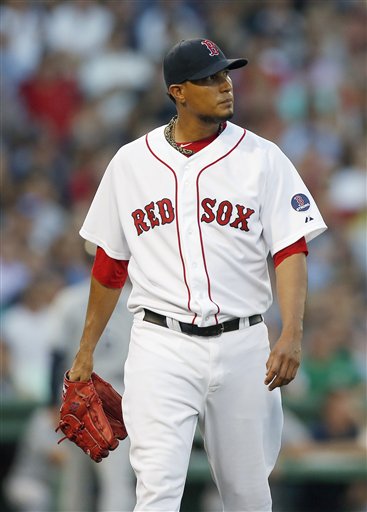 Boston Red Sox pitcher Felix Doubront walks to the dug out after pitching in the fourth inning Monday against the Tampa Bay Rays at Fenway Park in Boston. The Rays beat the Red Sox 2-1.