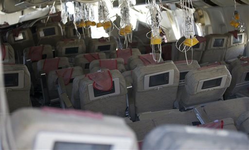 This image released by the National Transportation Safety Board shows the interior of the Boeing 777 Asiana Airlines Flight 214 aircraft. The Asiana flight crashed upon landing Saturday at San Francisco International Airport, and two of the 307 passengers aboard were killed.