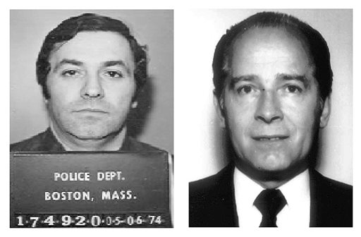 This pair of file booking photos shows Stephen "The Rifleman" Flemmi, left, in 1974 from the Boston Police Department, and James "Whitey" Bulger, right, in 1984 from the FBI.