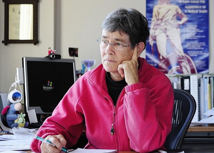 Dale McCormick, the former executive director of MaineHousing, listens to a conference call on March 20, 2012 in her former Augusta office. McCormick, who resigned during a feud with the LePage administration over allegations of financial improprieties, has taken out nomination papers for an at-large Augusta City Council seat.