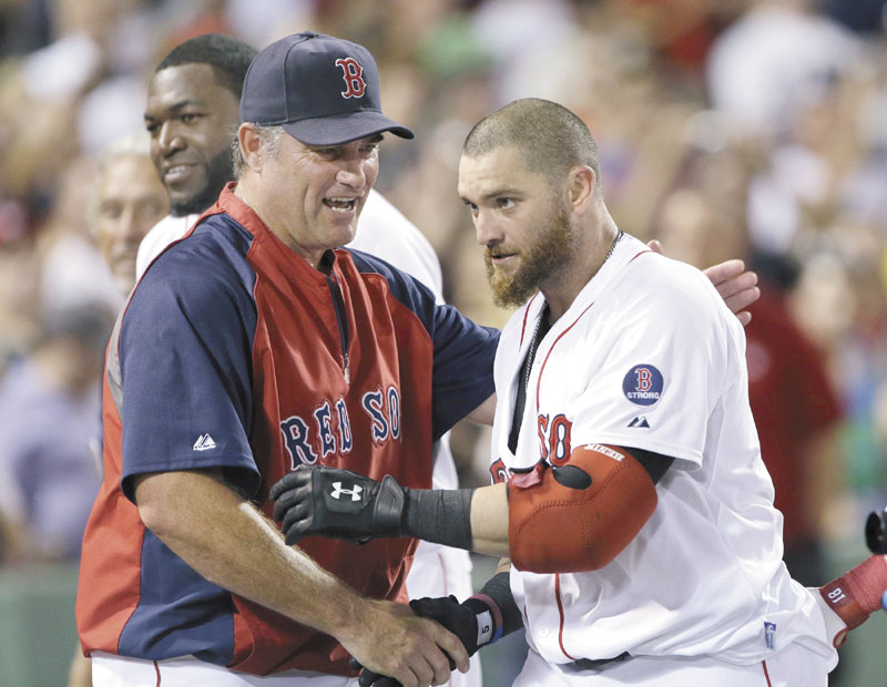 LET’S DO THIS: John Farrell, left, Jonny Gomes and the Boston Red Sox start a big homestand tonight against the New York Yankees. Boston also faces Tampa Bay and Baltimore on the homestand.