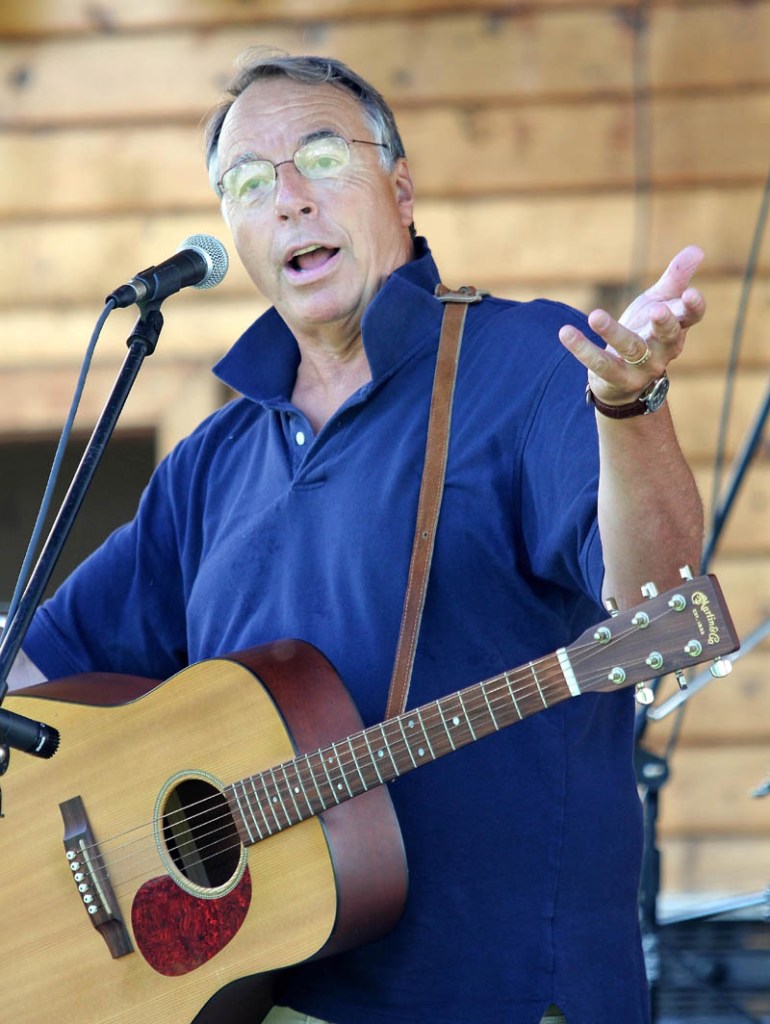 Maine humorist Tim Sample performs during the first of two sets on Wednesday at the 23rd Annual Winslow Family 4th of July Celebration.