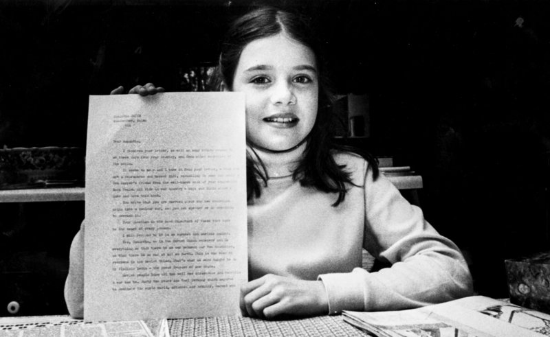 Samantha Smith holds a letter she received from Soviet Premiere Yuri Andropov in 1983, after she wrote to him about world peace.
