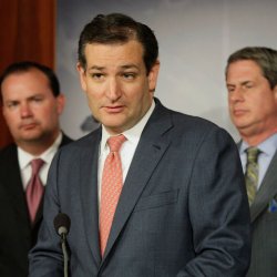 U.S. Senator Cruz, flanked by Senator Lee and Senator Vitter, speaks against pending immigration legislation during a news conference at the U.S. Capitol in Washington