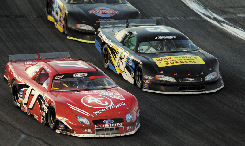 MAKING THE MOVE: Travis Benjamin (17) unofficially led 84 laps and held off Joey Doiron to win the 40th TD Bank 250 on Sunday night in Oxford. The move back to Super Late Models in the race seemed to be popular, as about 10,000 fans watched the race.
