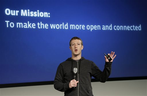 Facebook CEO Mark Zuckerberg speaks at Facebook headquarters in Menlo Park, Calif., in this March 2013 photo.