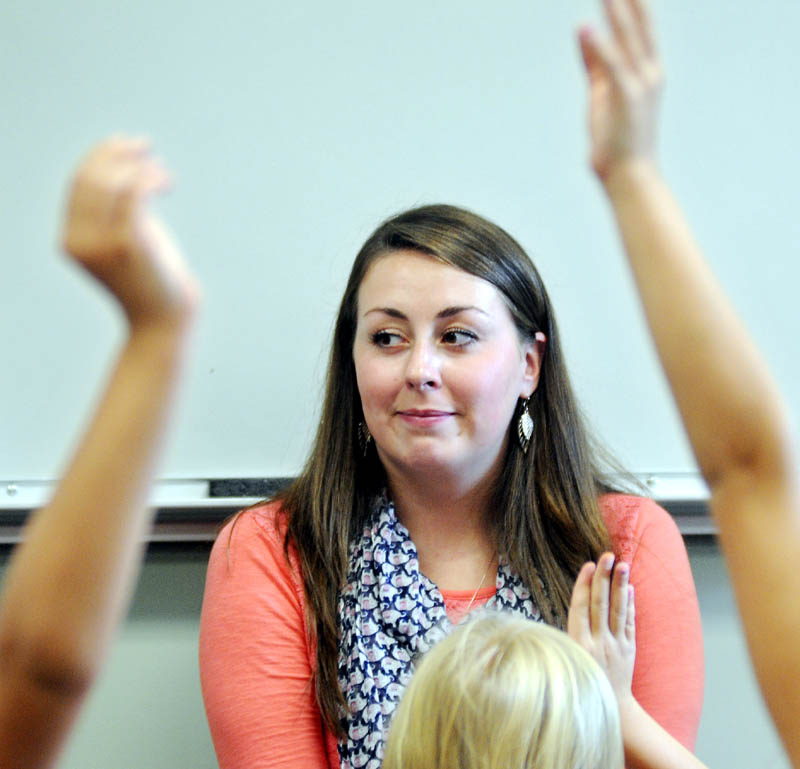 Wayne Elementary School teacher Danielle Nason asks students questions about a lesson Wednesday.