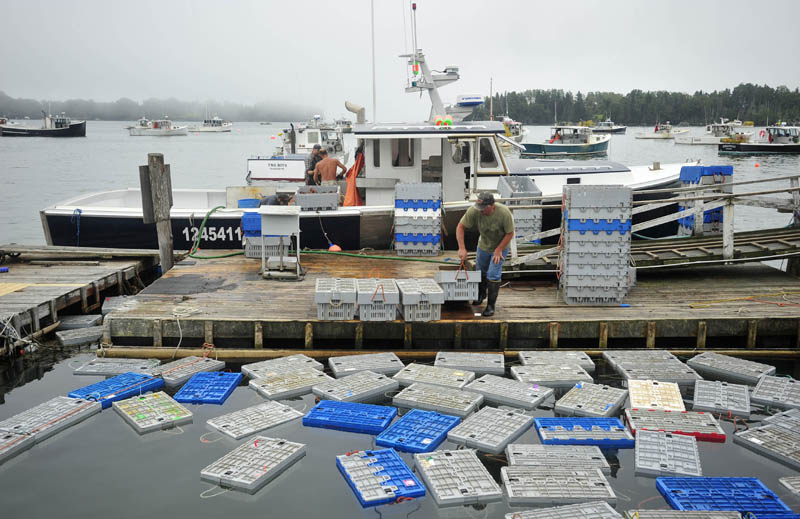 Jim Wotton, 44, captain of Overkill, crates his catch for shipment in Friendship Harbor on July 29. Wotton is at least the seventh-generation fisherman in his family.
