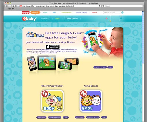 This undated framegrab image from the Fisher-Price website shows Fisher-Price "Laugh & Learn" mobile apps.