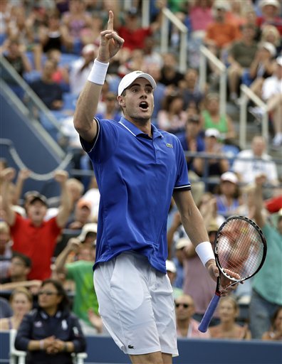 John Isner reacts after a point against Philipp Kohlschreiber during the third round of the U.S. Open on Saturday in New York.