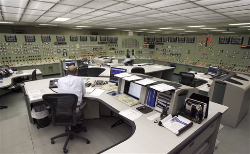 Workers man the control room at the Vermont Yankee nuclear power plant in Vernon, Vt., in this 2009 photo.