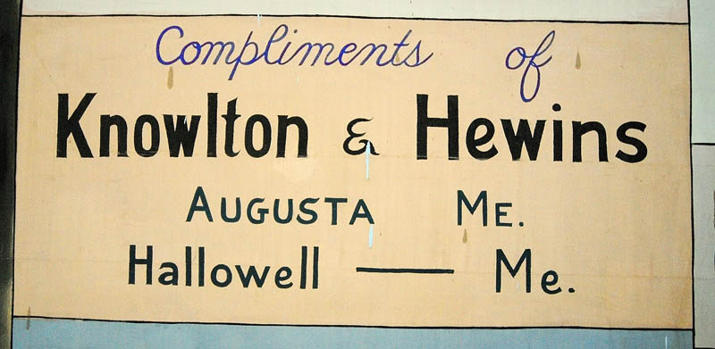 Knowlton & Hewins is one of the few advertisers still in business on the 1939 curtain, seen during a tour ontoday of the Chelsea Grange Hall on Route 226 in Chelsea.