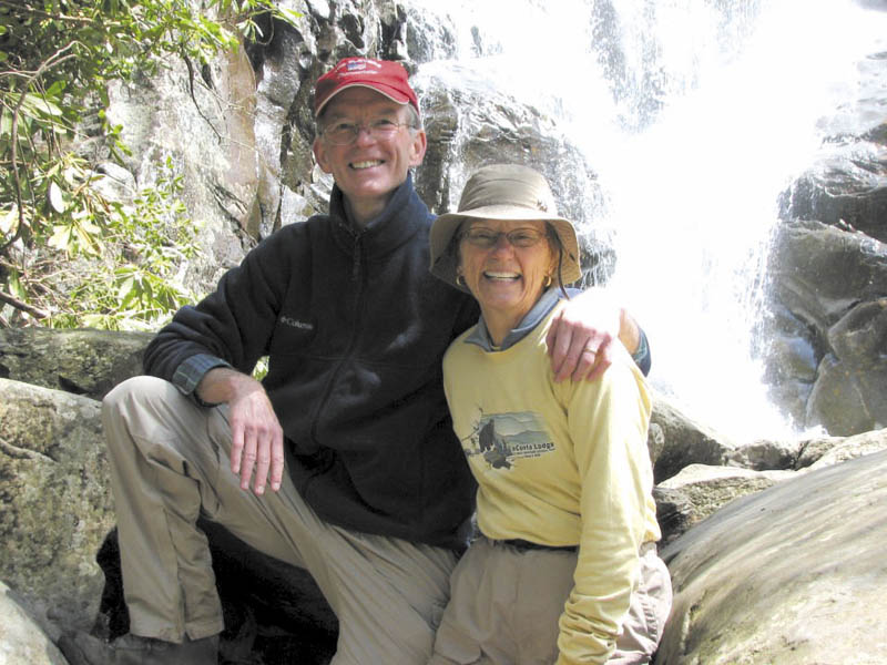 This photograph, posted to Geraldine Largay's Facebook page in April, shows George and Geraldine Largay at the Ramsey Cascades in Great Smoky Mountains National Park, which straddles the borders of Tennessee and North Carolina. "She loved camping. She loved outdoors," George Largay said today of his wife, who disappeared from the Appalachian Trail in Franklin County last month.