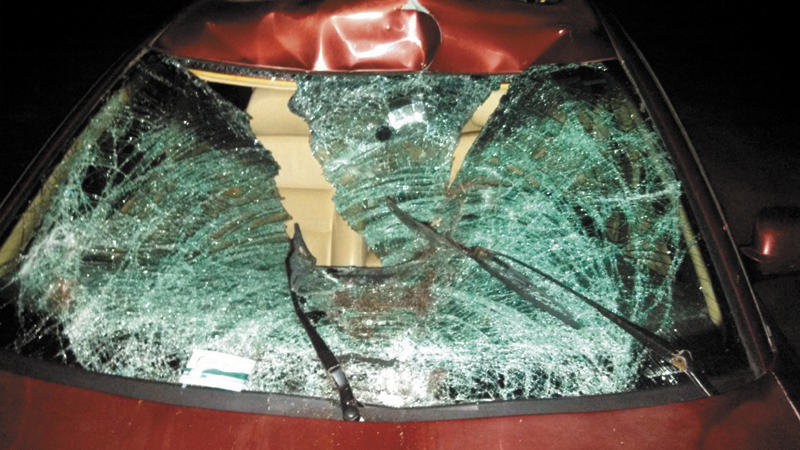 The windshield of a vehicle damaged in a recent moose collision in Franklin County is pictured.