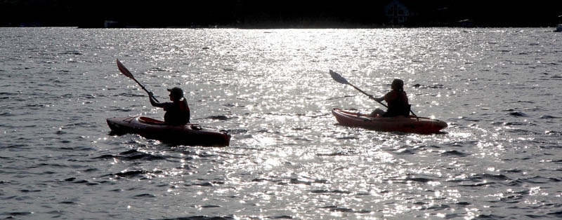 Kayakers set off across Messalonskee Lake for an evening paddle on Sunday. The weather forecast this week looks ideal for late-summer activities, with mostly sunny skies, temperatures in the upper 70s and lower 80s, with only a slight chance of thunderstorms Wednesday and Thursday.