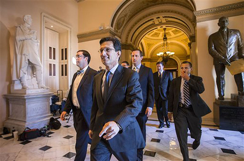 House Majority Leader Eric Cantor, R-Va., leaves the floor of the House on Friday. The Republican-controlled House passed a bill that would prevent a government shutdown while crippling the Affordable Care Act. It has little chance of passage in the Senate.