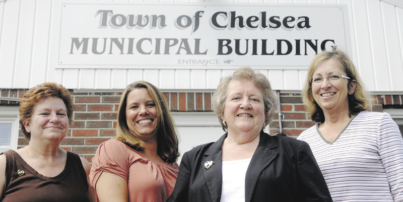 Former Chelsea's selectwomen Sharon Morgang, left, Tanya Condon, second from left, and Carole Swan, right, with former town manager Kay Khalvati.
