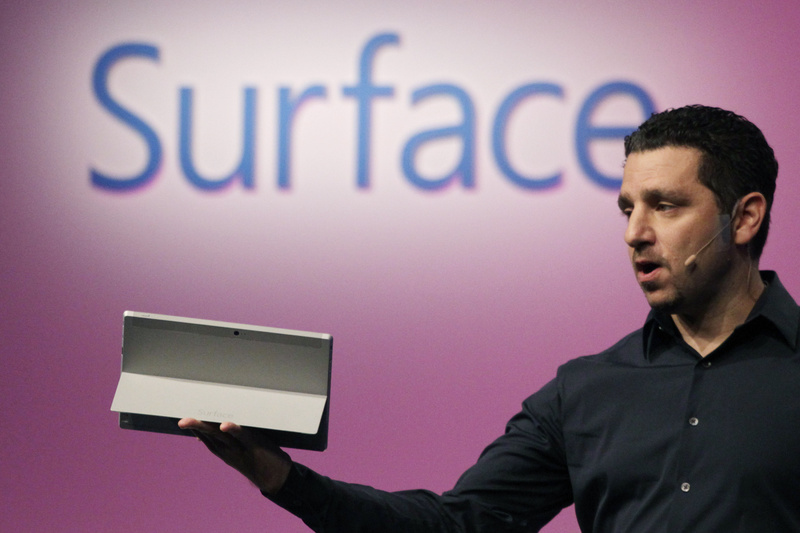Panos Panay, corporate vice president of Microsoft, introduces a Surface 2 tablet with an integrated kickstand on Monday in New York. Microsoft says the Pro 2 also offers a 75 percent improvement in battery life over the previous model.