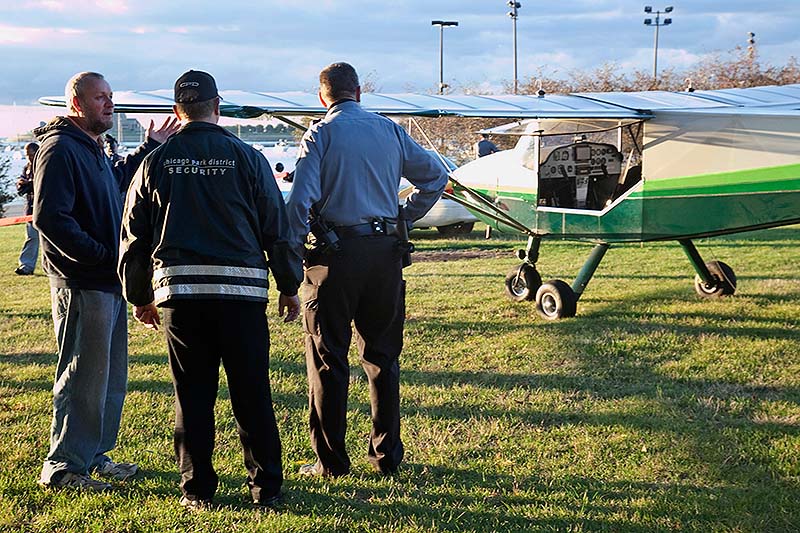 Pilot John Pederson, left, 51, landed his single-engine plane near Lake Shore Drive in Chicago early Sunday in an emergency landing because of mechanical issues. He landed in the northbound lanes of Lake Shore Drive near Grant Park, authorities said. Chicago police said no one was injured.